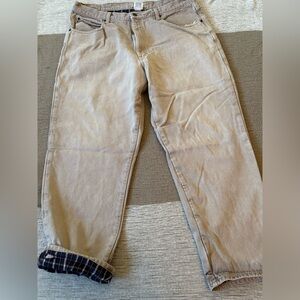 L.L. Bean Men's Tan Flannel Lined Relaxed Jeans